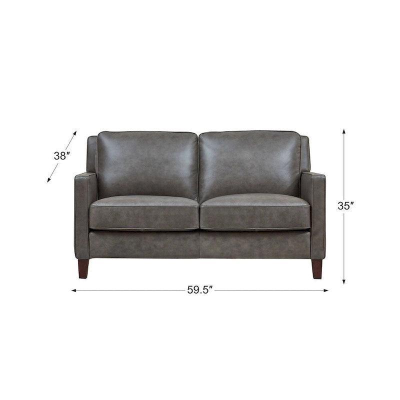 Hydeline Ashby Top Grain Leather Loveseat With Feather, Memory Foam and Springs