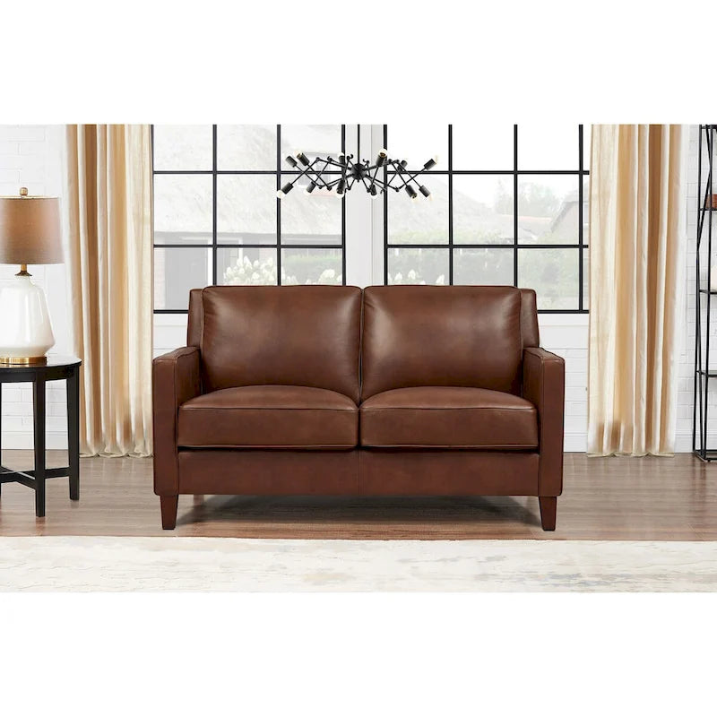 Hydeline Ashby Top Grain Leather Loveseat With Feather, Memory Foam and Springs