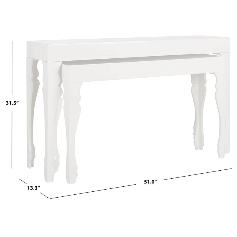 SAFAVIEH Norita White Lacquer Nesting Table - 51 x 13.3 x 31.5 - 51Wx13Dx32H
