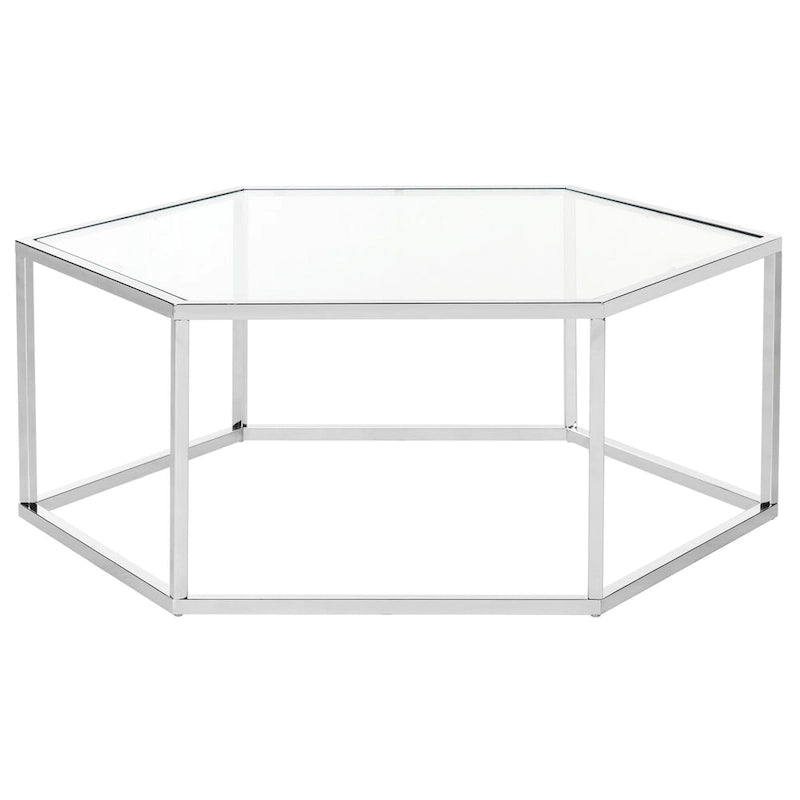 SAFAVIEH Kaycee Glass Chrome Hexagon Coffee Table - 36.2 x 31.5 x 13.8 - 36Wx32Dx14H