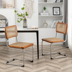 Rattan Dining Chairs Set of 2 Mid Century Modern Dining Room Chairs with Natural Rattan Woven Backrest and Seat