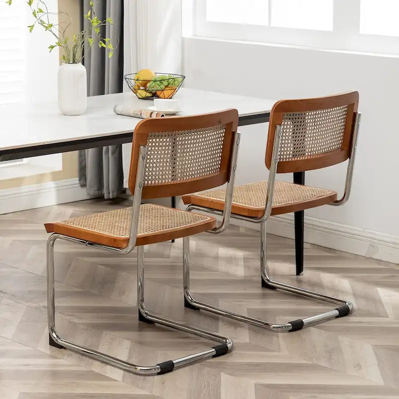 Rattan Dining Chairs Set of 2 Mid Century Modern Dining Room Chairs with Natural Rattan Woven Backrest and Seat