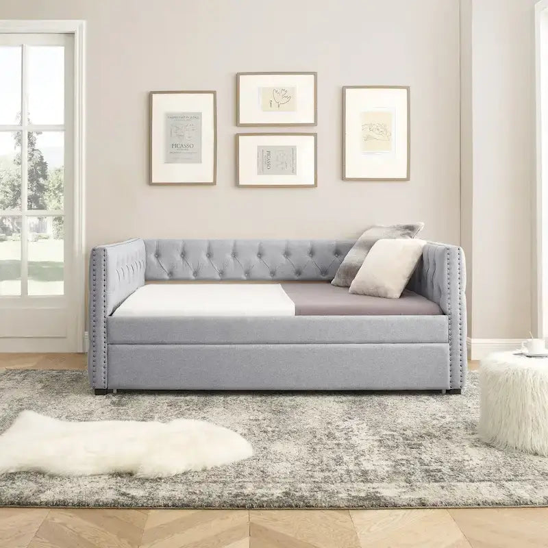 Full Size Upholstered Daybed Sofa Bed with Twin Size Trundle