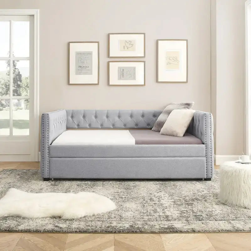 Full Size Upholstered Daybed Sofa Bed with Twin Size Trundle