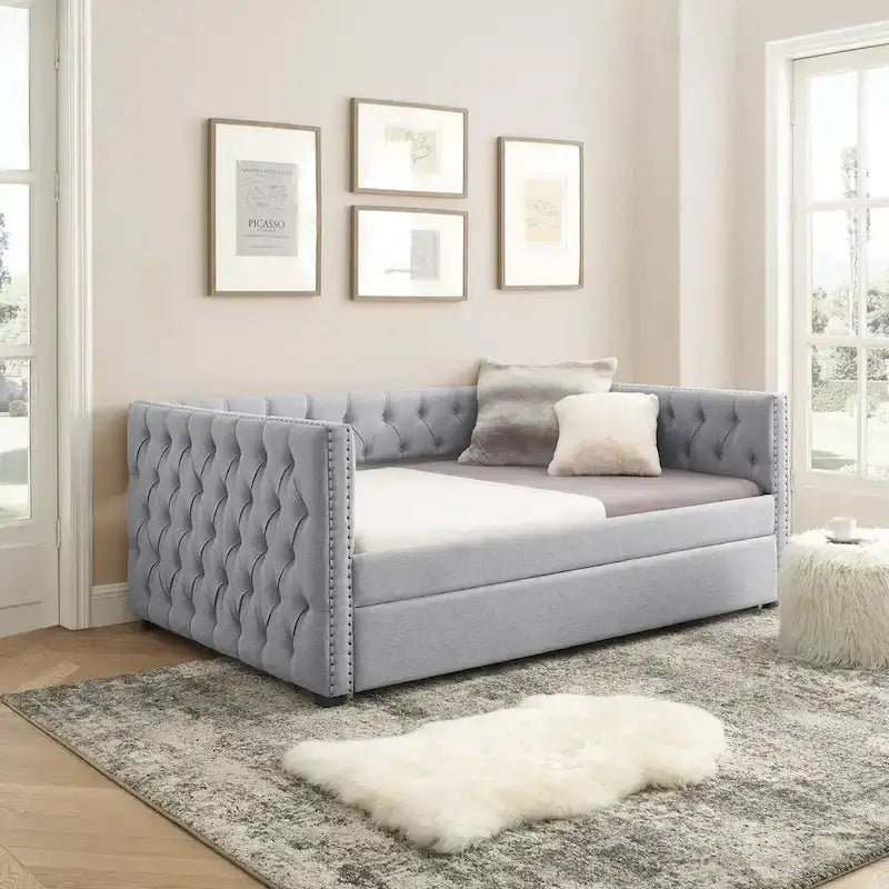 Full Size Upholstered Daybed Sofa Bed with Twin Size Trundle