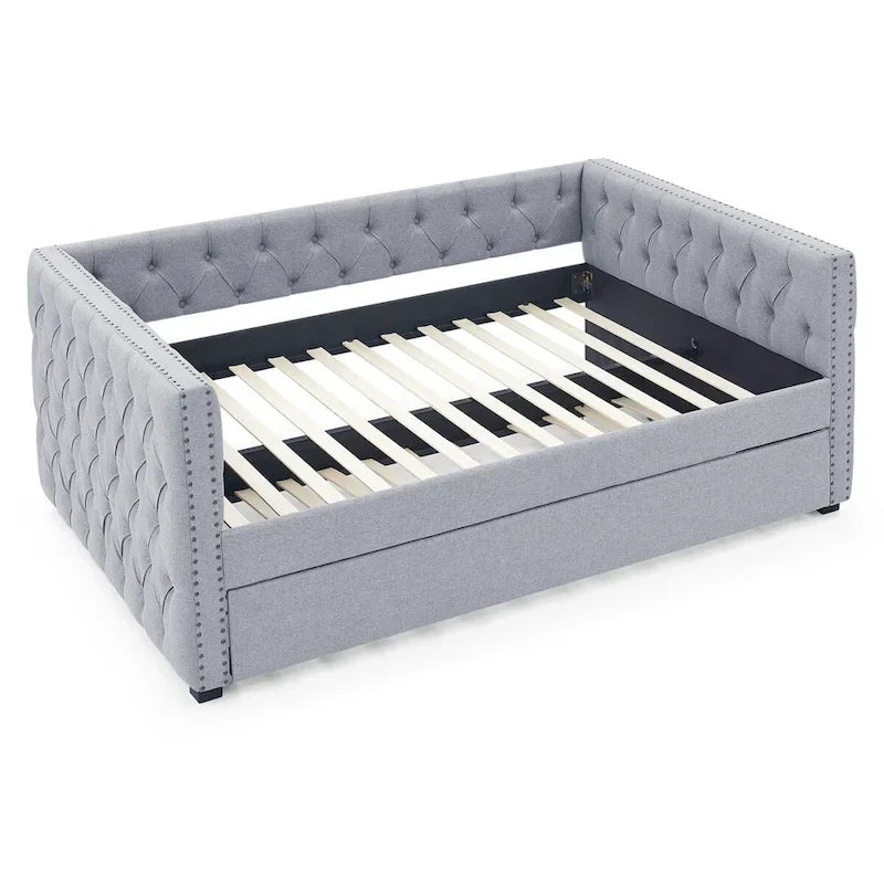 Full Size Upholstered Daybed Sofa Bed with Twin Size Trundle