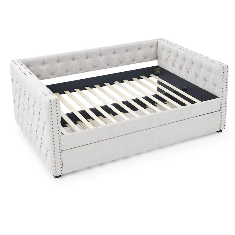Full Size Upholstered Daybed Sofa Bed with Twin Size Trundle