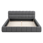Queen Size Upholstered Platform Bed with Thick Fabric, Grounded Bed with Solid Frame