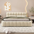 Queen Size Upholstered Platform Bed with Thick Fabric, Grounded Bed with Solid Frame