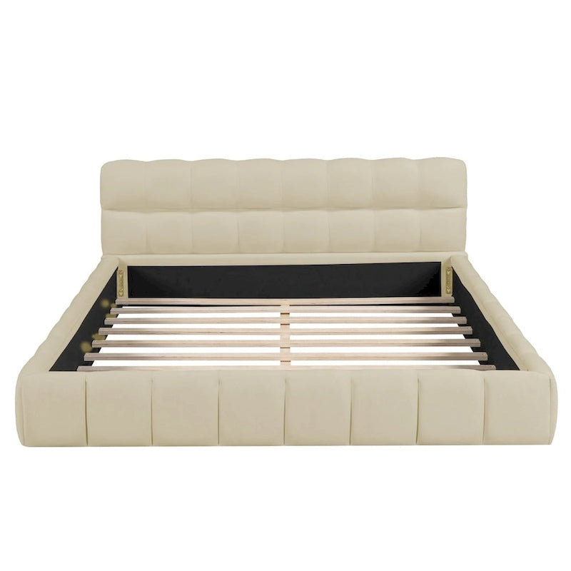 Queen Size Upholstered Platform Bed with Thick Fabric, Grounded Bed with Solid Frame