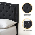 Tufted Velvet Upholstered Low Profile Standard Bed Platform Bed Frame