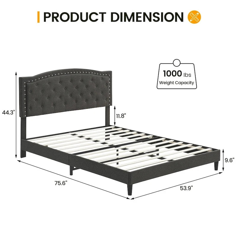 Tufted Velvet Upholstered Low Profile Standard Bed Platform Bed Frame
