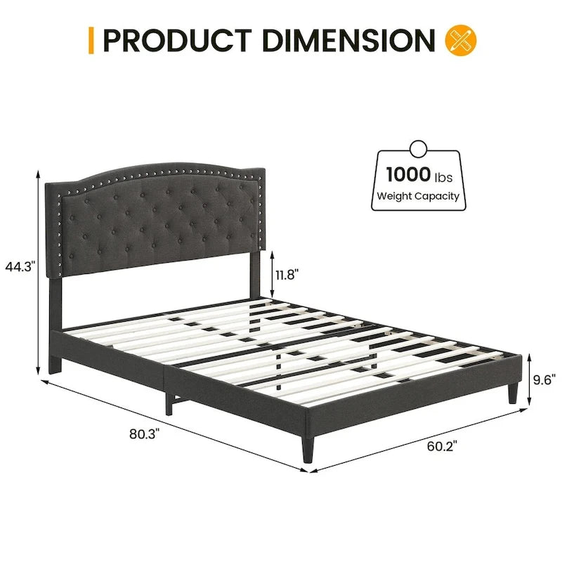Tufted Velvet Upholstered Low Profile Standard Bed Platform Bed Frame