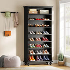 Narrow Tall Shoe Cabinet with LED Lighting, 9-Tier 30 Pairs Freestanding Shoes Storage Cabinet