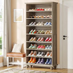 Narrow Tall Shoe Cabinet with LED Lighting, 9-Tier 30 Pairs Freestanding Shoes Storage Cabinet