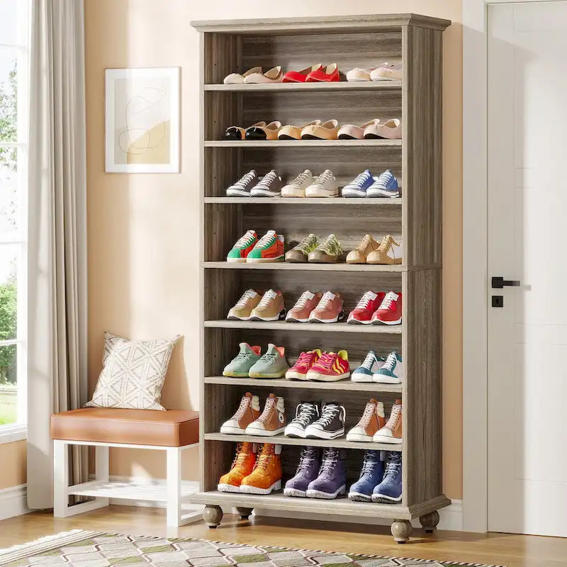 Narrow Tall Shoe Cabinet with LED Lighting, 9-Tier 30 Pairs Freestanding Shoes Storage Cabinet