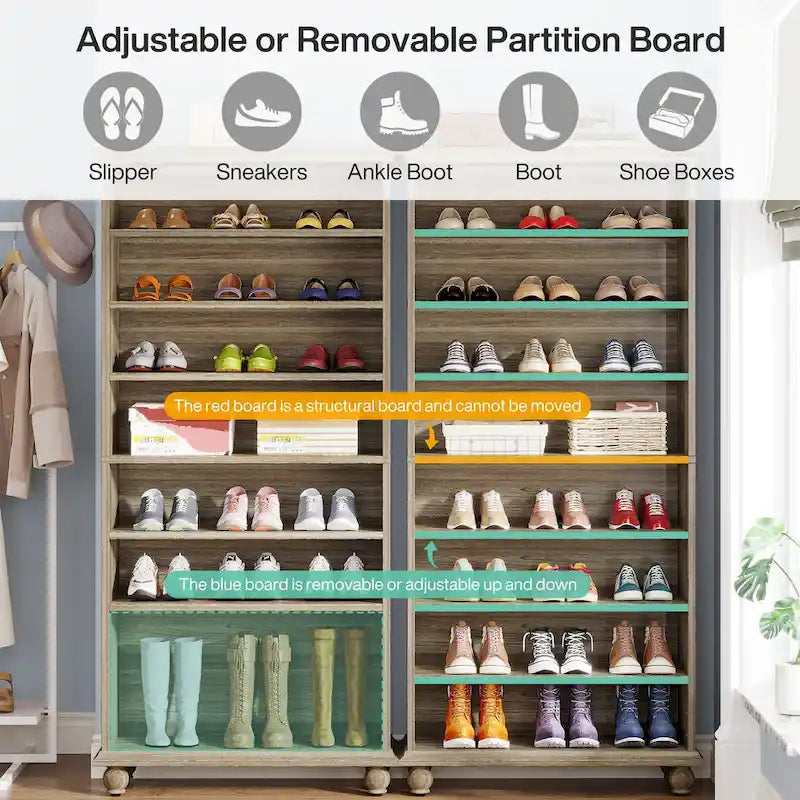 Narrow Tall Shoe Cabinet with LED Lighting, 9-Tier 30 Pairs Freestanding Shoes Storage Cabinet