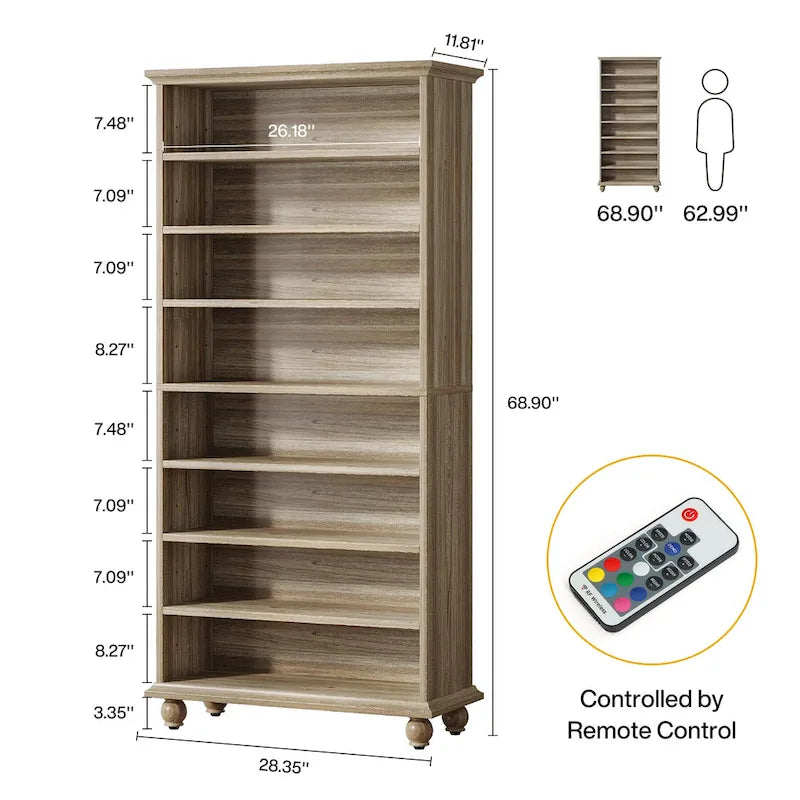 Narrow Tall Shoe Cabinet with LED Lighting, 9-Tier 30 Pairs Freestanding Shoes Storage Cabinet