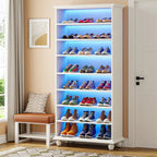 Narrow Tall Shoe Cabinet with LED Lighting, 9-Tier 30 Pairs Freestanding Shoes Storage Cabinet