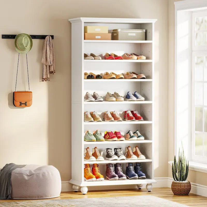 Narrow Tall Shoe Cabinet with LED Lighting, 9-Tier 30 Pairs Freestanding Shoes Storage Cabinet