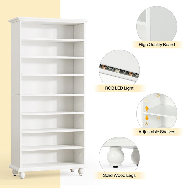 Narrow Tall Shoe Cabinet with LED Lighting, 9-Tier 30 Pairs Freestanding Shoes Storage Cabinet