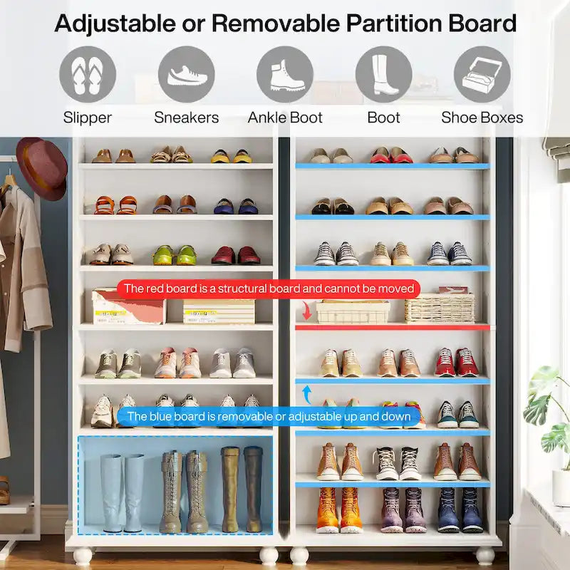 Narrow Tall Shoe Cabinet with LED Lighting, 9-Tier 30 Pairs Freestanding Shoes Storage Cabinet