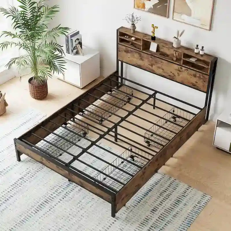 Queen Bed Frame with Storage Headboard and 4 Drawers