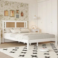 Full Size Wooden Platform Bed with Natural Rattan Headboard