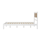 Full Size Wooden Platform Bed with Natural Rattan Headboard
