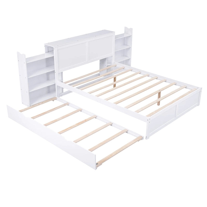 Storage Platform Bed with Pull Out Shelves and Trundle