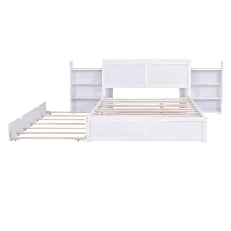 Storage Platform Bed with Pull Out Shelves and Trundle