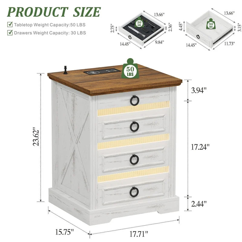 LED 2-Drawer Nightstand With Charging Station and Gun Drawer
