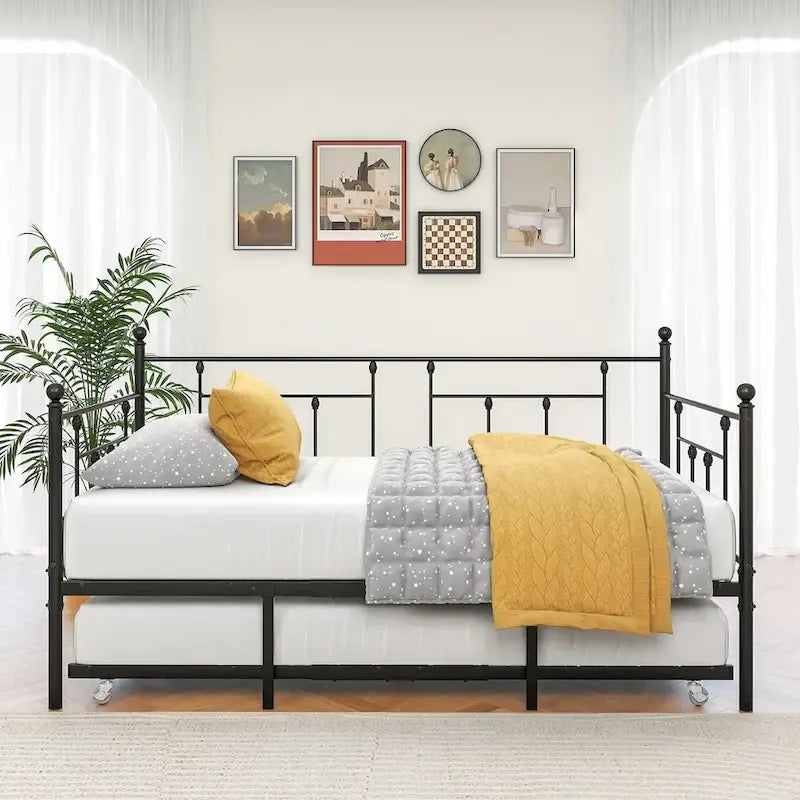 Metal Daybed Frame Platform with Trundle