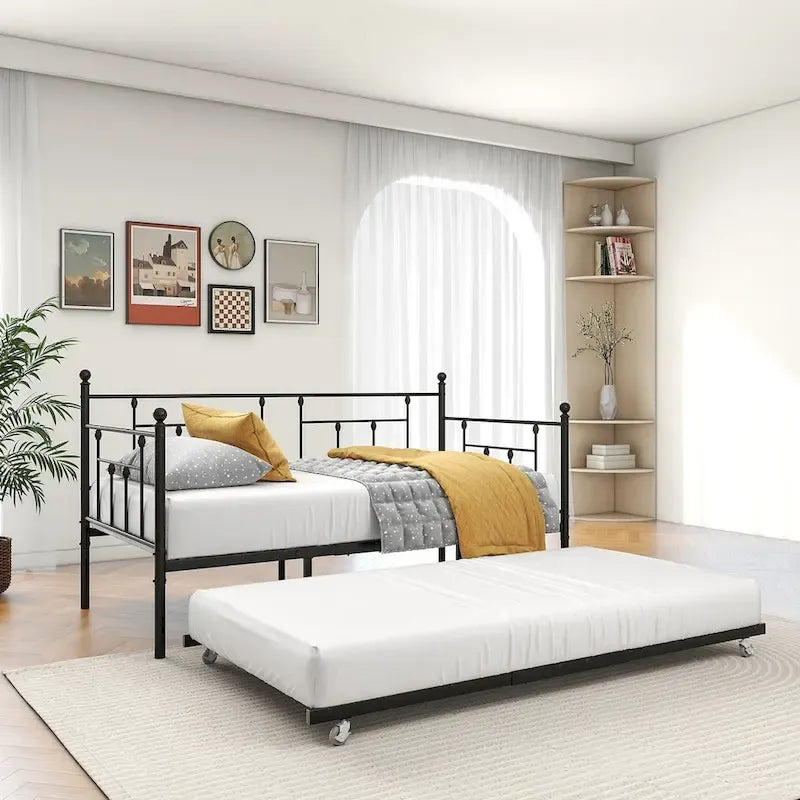 Metal Daybed Frame Platform with Trundle