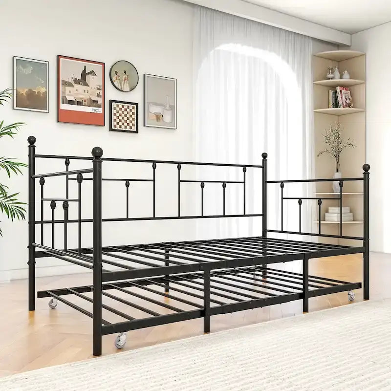 Metal Daybed Frame Platform with Trundle