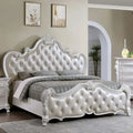Furniture of America Eugene Traditional Solid Wood Panel Bed with Tufted Leatherette Headboard