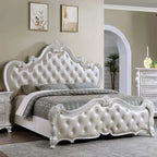 Furniture of America Eugene Traditional Solid Wood Panel Bed with Tufted Leatherette Headboard