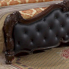 Furniture of America Eugene Traditional Solid Wood Panel Bed with Tufted Leatherette Headboard