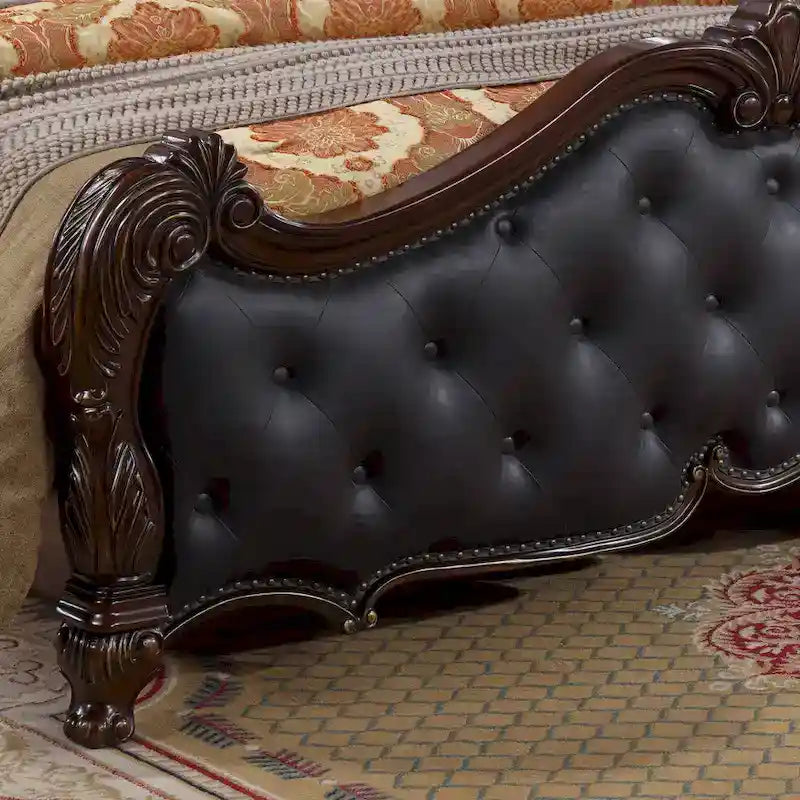 Furniture of America Eugene Traditional Solid Wood Panel Bed with Tufted Leatherette Headboard