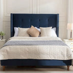 Upholstered Queen Bed with Nailhead Trim Wingback Headboard