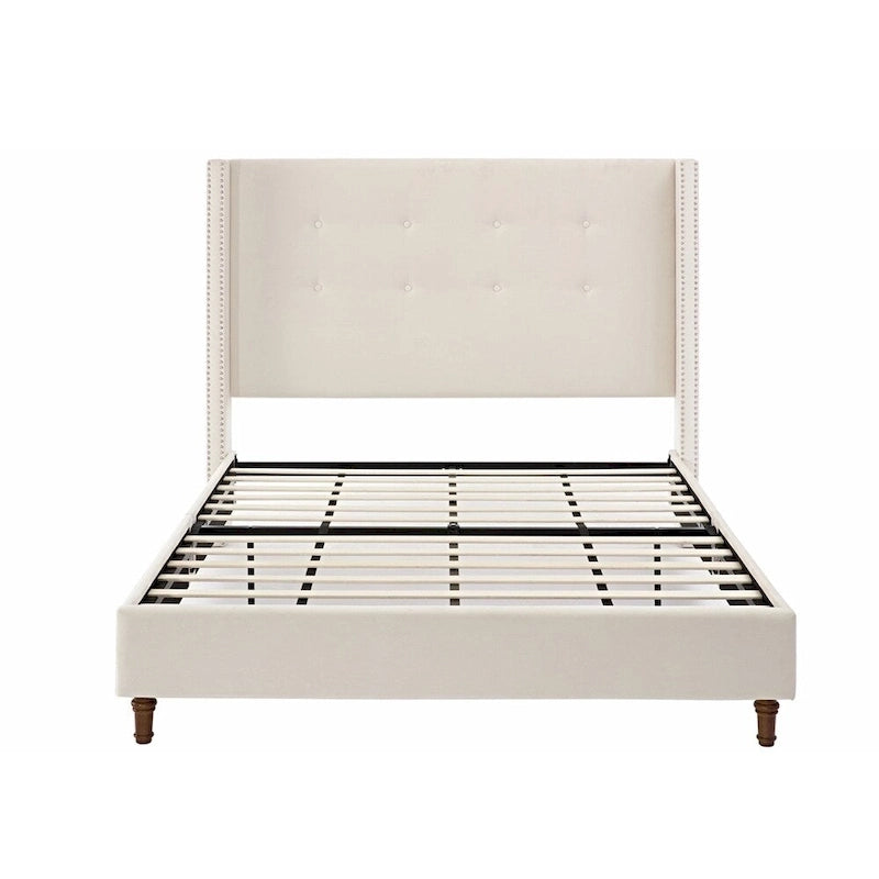 Upholstered Queen Bed with Nailhead Trim Wingback Headboard