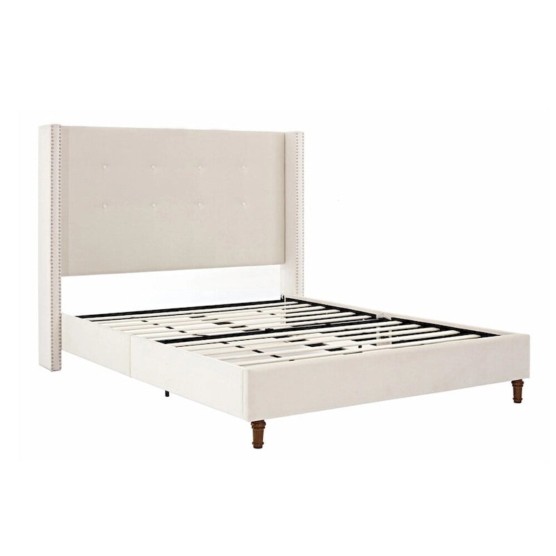 Upholstered Queen Bed with Nailhead Trim Wingback Headboard