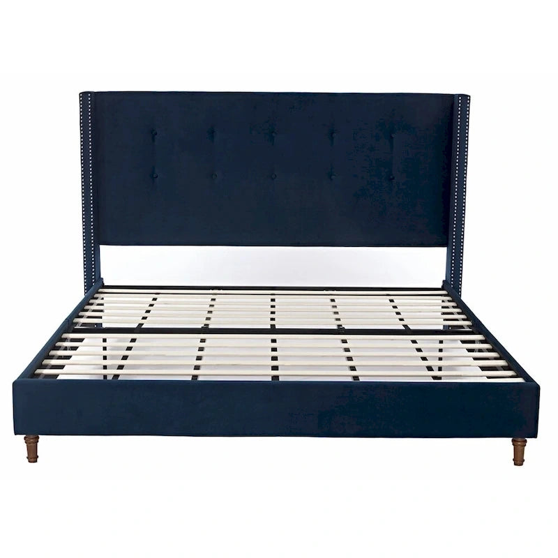 Upholstered Queen Bed with Nailhead Trim Wingback Headboard