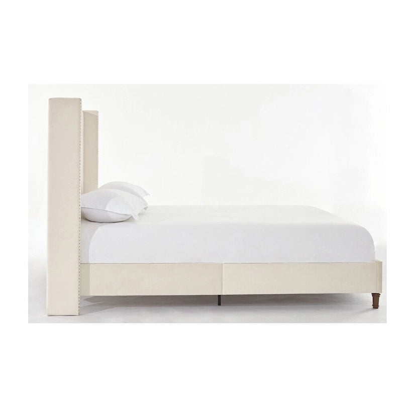 Upholstered Queen Bed with Nailhead Trim Wingback Headboard