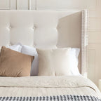 Upholstered Queen Bed with Nailhead Trim Wingback Headboard