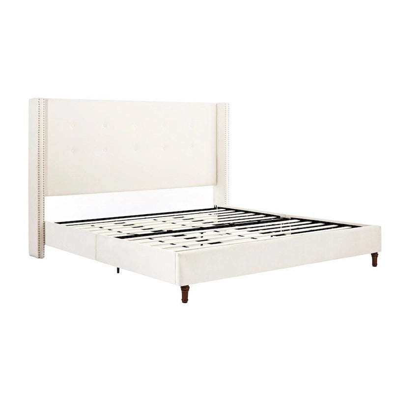 Upholstered Queen Bed with Nailhead Trim Wingback Headboard