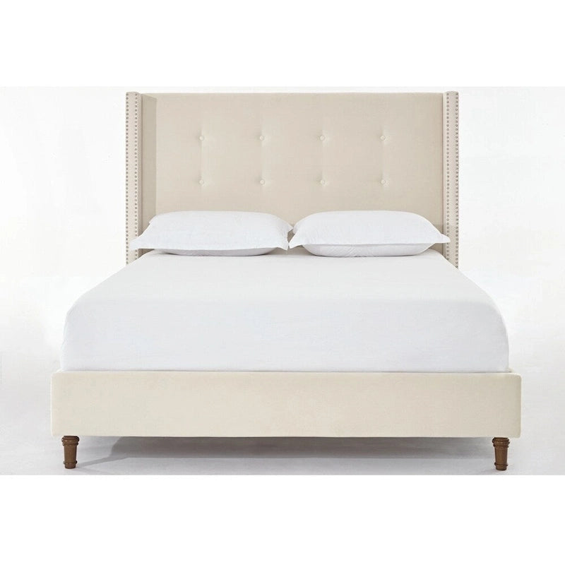 Upholstered Queen Bed with Nailhead Trim Wingback Headboard