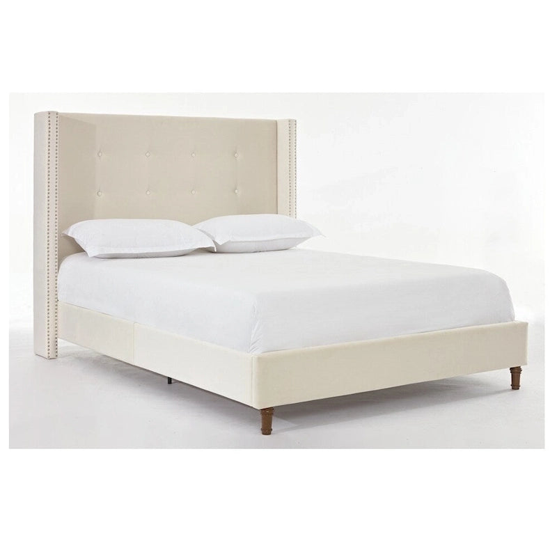 Upholstered Queen Bed with Nailhead Trim Wingback Headboard