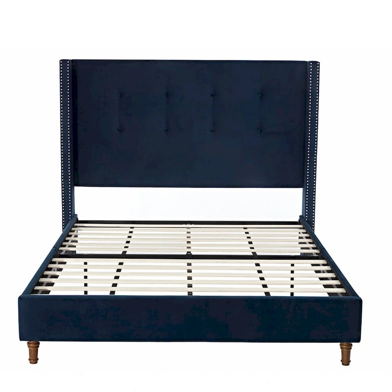 Upholstered Queen Bed with Nailhead Trim Wingback Headboard