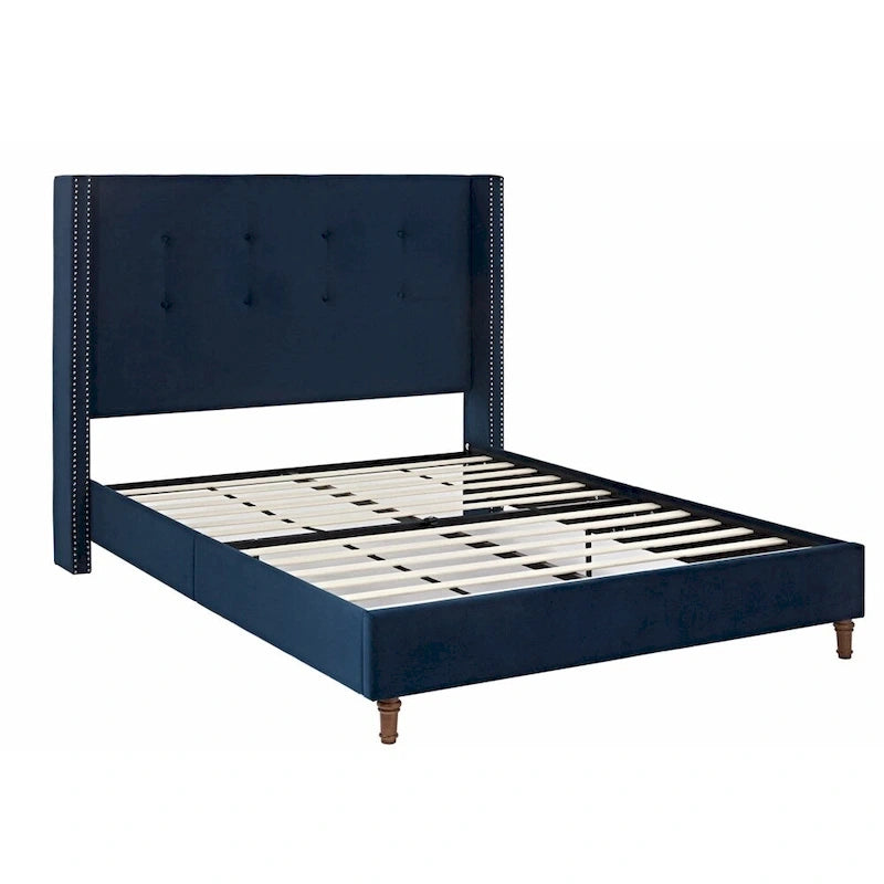 Upholstered Queen Bed with Nailhead Trim Wingback Headboard